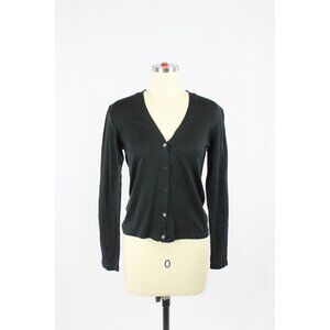 MAJESTIC FILATURES Black 100% Cotton Neck Cardigan T-Shirt Top, Size 4/L